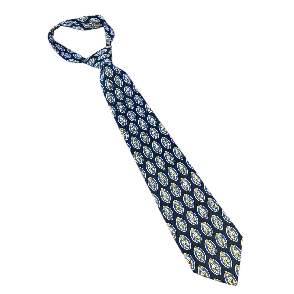 Peter Thomas Luxury Silk Blend Paisley Tie Navy Blue Gold Blue Formal Necktie